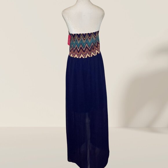 Xhilaration Strapless Maxi Dress 🌟 | XXL | Chevron Smocked Bodice & Sheer Overl - Picture 3 of 7